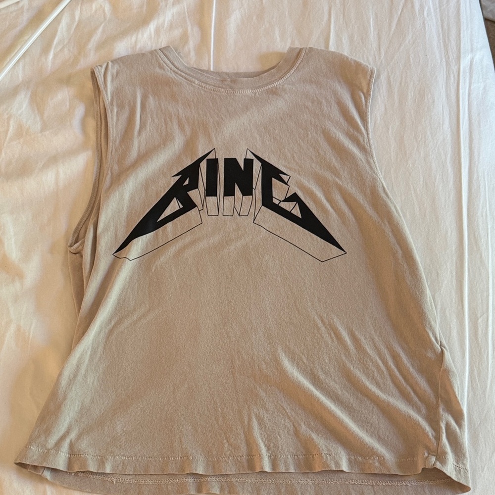 Anine Bing Tan Muscle Tee with Black Graphic